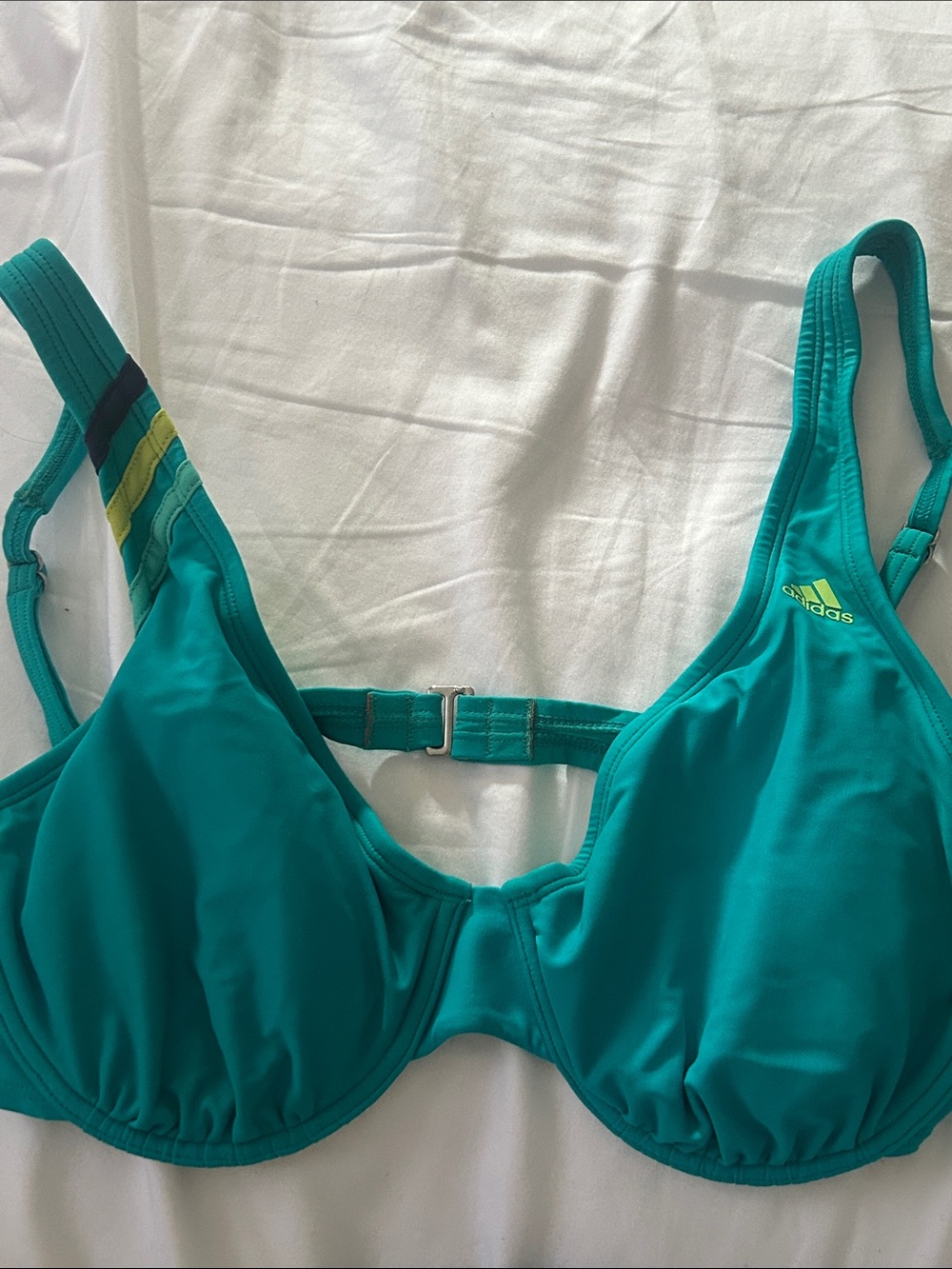 adidas Teal Underwire Sports Bra Swim Top with Contrast Stripes